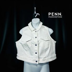 d/C JEANS by Penningtons, White Stretch Denim Vest, 1X Plus Size